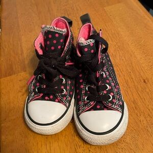Converse Girls  Shoes Toddler Hi Top Sneakers Black Pink Polka Dots Size 7